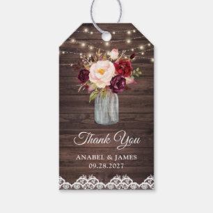 Rustic Wood Lace Blush Burgundy Mason Jar Gift Tag