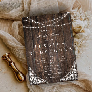 Rustic Wood Lace Bridal Shower Invitation