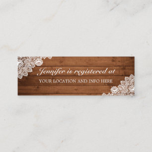 Rustic Wood Lace Bridal Shower Registry Enclosure Mini Business Card