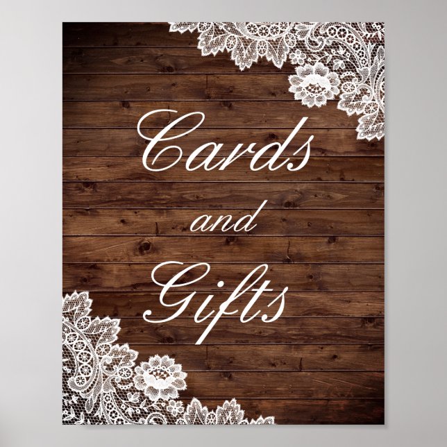 Rustic Wood Lace Cards And Gifts Wedding Poster (Front)