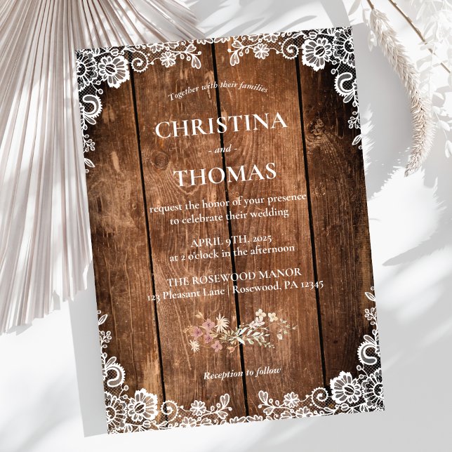Rustic Wood Lace Country Wedding Invitation (Creator Uploaded)