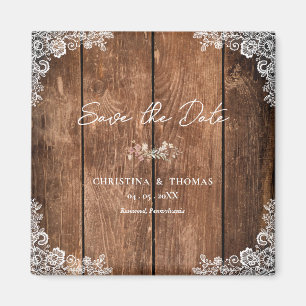 Rustic Wood Lace Country Wedding Save the Date Magnet