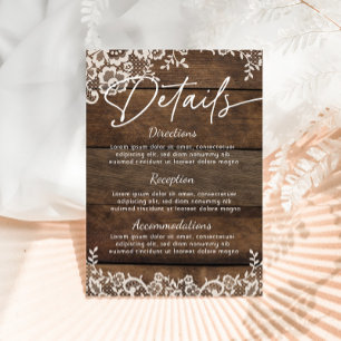 Rustic Wood Lace Country Weeding Detail Enclosure Card