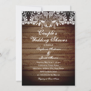 Rustic Wood Lace Couples Wedding Shower Card