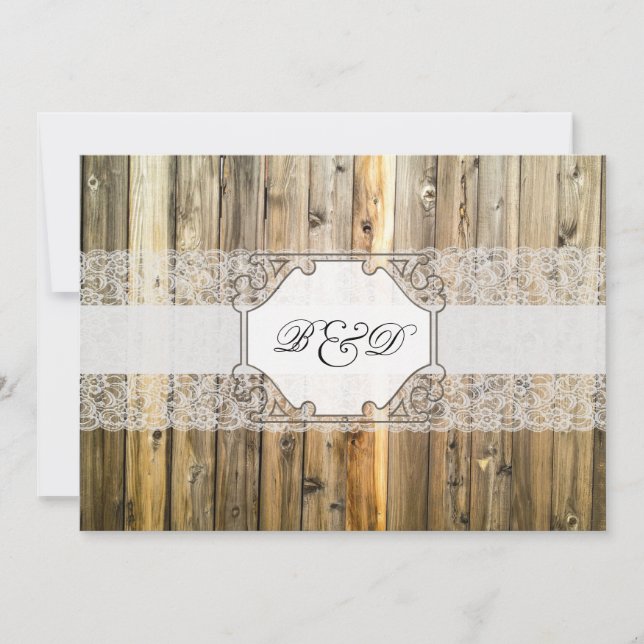 Rustic Wood Lace Elegant Wedding Invitation (Front)
