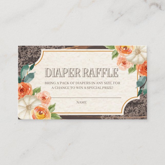 Rustic Wood Lace Fall Diaper Raffle Enclosure Card (Front)