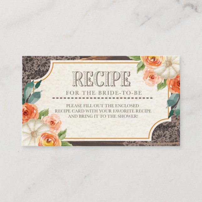 Rustic Wood Lace Fall Recipe Enclosure Card (Front)