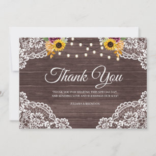 Rustic Wood Lace Fall Thank You Card