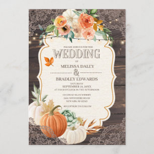 Rustic Wood Lace Fall Wedding Invitation
