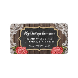 Rustic Wood & Lace Floral Chalkboard Country Chic Label