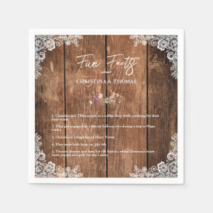 Rustic Wood Lace Fun Facts Barn Wedding Napkin