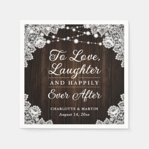 Rustic Wood Lace Happily Ever After Wedding Napkin