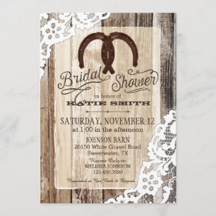 Rustic Wood Lace Horseshoe Country Bridal Shower Invitation