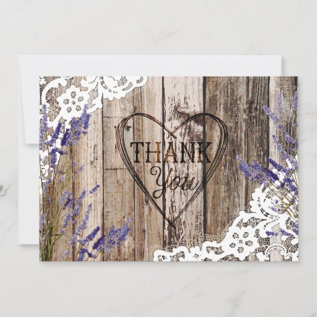 Rustic Wood Lace Lavender Heart Etching Thank You (Front)