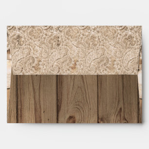 Rustic Wood Lace & Lighted Mason Jar Invitation Envelope