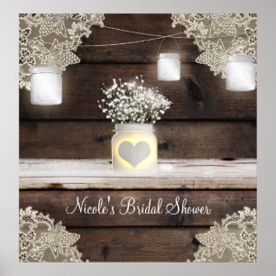 Rustic Wood, Lace & Mason Jars Barn Banner Poster
