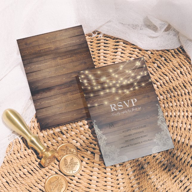 Rustic Wood & Lace RSVP with Song Option Card (Creator Uploaded)