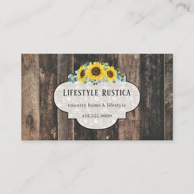 Rustic Wood Lace Shabby Grunge Sunflower  Business Card (Front)
