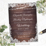 Rustic Wood Lace String Lights Wedding Invitation<br><div class="desc">Beautiful, rustic wood with glowing string lights and accented with white lace and elegant script typography. A little bit country combined with elegance. All text is editable to change the wording to fit your needs. Contact the designer via Zazzle Chat or makeitaboutyoustore@gmail.com if you'd like this design modified, on another...</div>