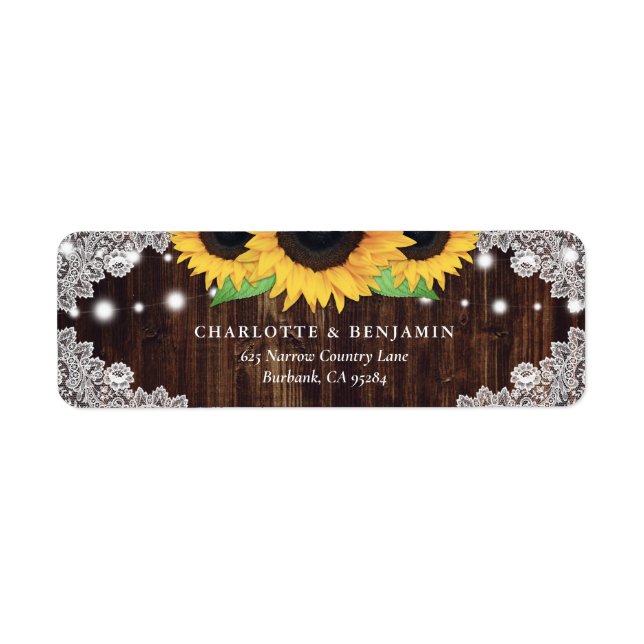 Rustic Wood Lace Sunflower Return Address Labels (Front)