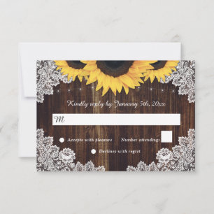 Rustic Wood Lace Sunflower Wedding RSVP Cards