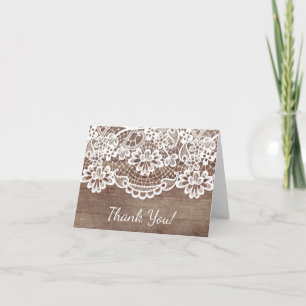 Rustic Wood Lace Thank You Note Card