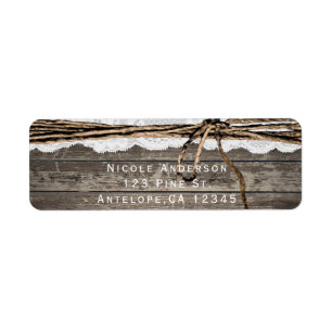Rustic Wood Lace Twine Barn Wedding Invitation Return Address Label