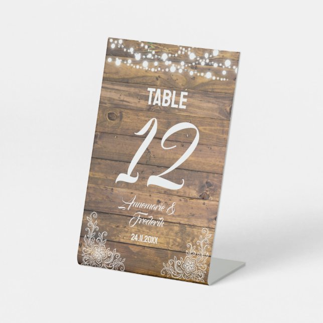 Rustic Wood Lace Twinkle Lights Pedestal Sign (Front)