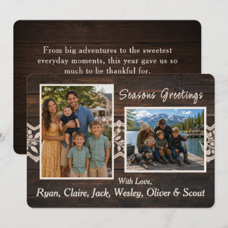 Rustic Wood Lace Two Photo Holiday Card