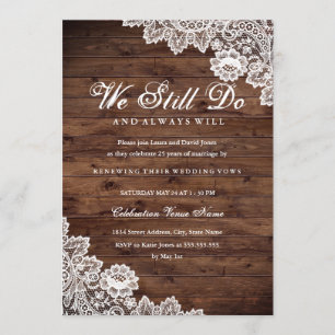 Rustic Wood Lace Vow Renewal Anniversary Invitation