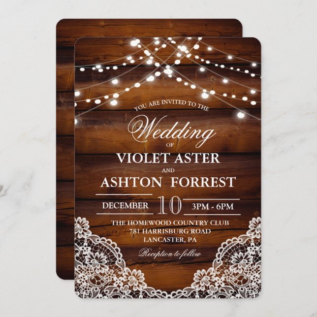 Rustic Wood Lace Wedding Invitation (Front/Back)