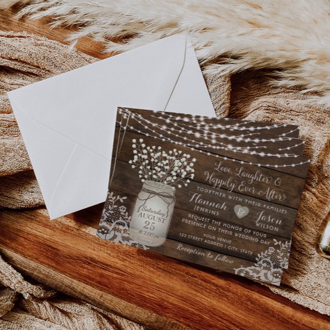 Rustic Wood Lace Wedding Invitation, Mason Jar Invitation (Creator Uploaded)