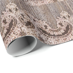 Rustic wood lace western country wedding favour wrapping paper