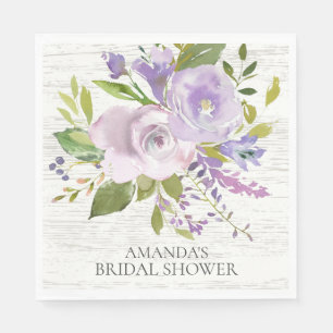Rustic Wood Lavender Floral Shower Paper Napkins
