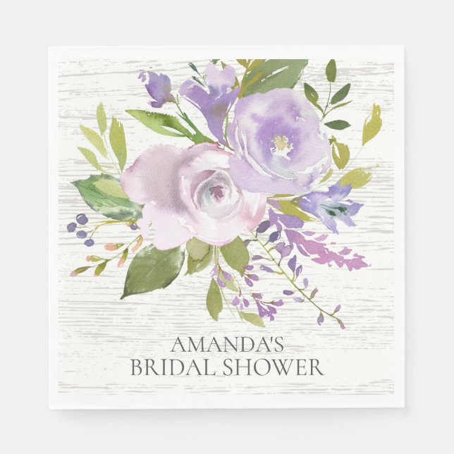 Rustic Wood Lavender Floral Shower Paper Napkins (Front)