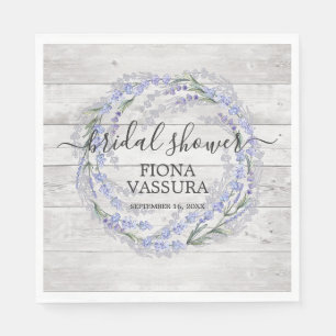 Rustic Wood Lavender Floral Wreath Bridal Shower Napkin