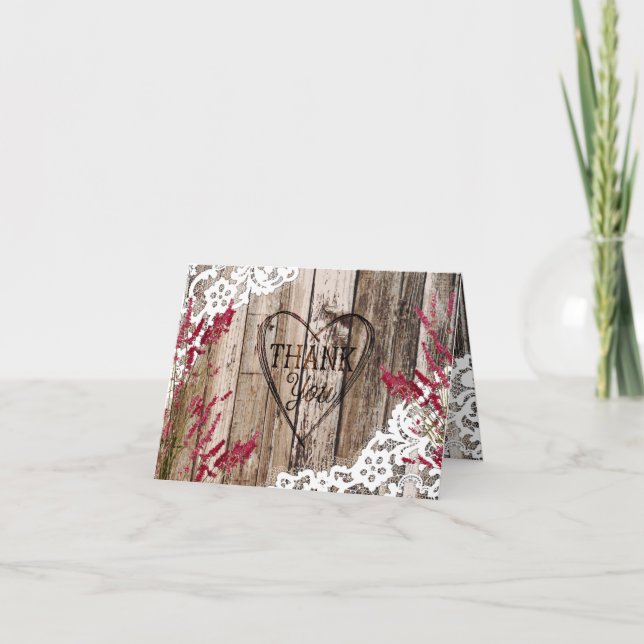 Rustic Wood Lavender Lace Thank You Card (Front)