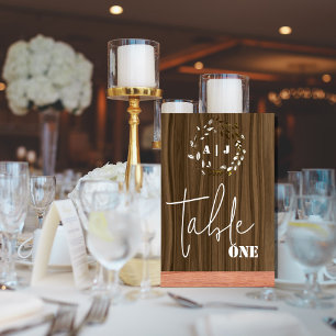 Rustic Wood Leaf Wreath Wedding Table Number