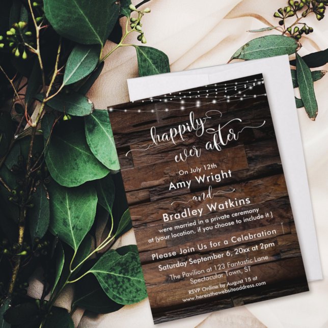 Rustic Wood Light Strings Happily Ever After Invitation (Creator Uploaded)