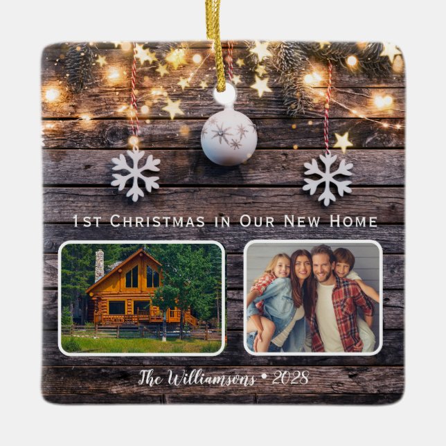 Rustic Wood Lights 2 Photo New Home  Ceramic Ornament (Front)