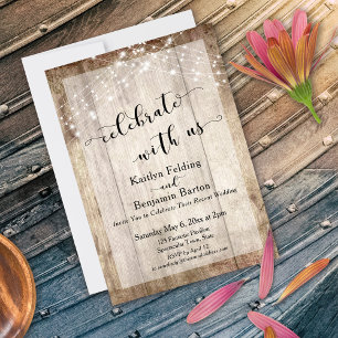 Rustic Wood & Lights Celebrate with Us Reception Invitation