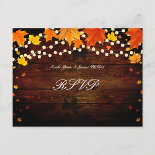 Rustic Wood & Lights Fall Leaves RSVP Postcard