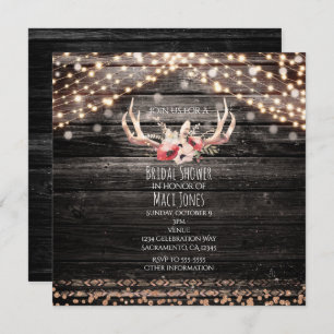 Rustic Wood & Lights Floral Antlers Invitation