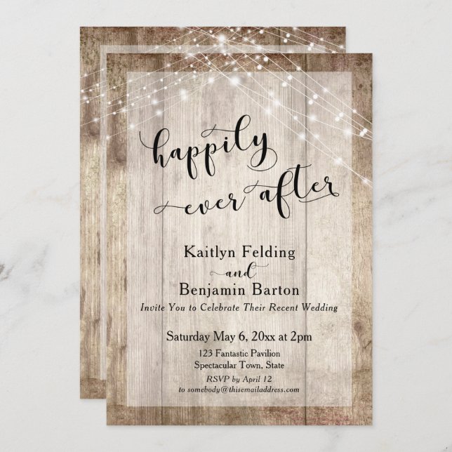 Rustic Wood & Lights Happily Ever After Reception Invitation (Front/Back)