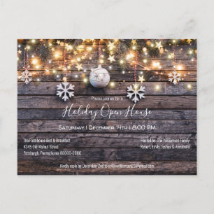 Rustic  Wood Lights Holiday Open House  Invitation Postcard