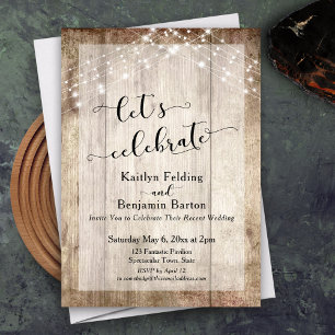 Rustic Wood & Lights Let's Celebrate Reception Invitation
