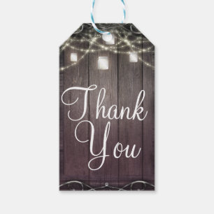 Rustic Wood Lights & Mason Jars Flourish Wedding Gift Tags