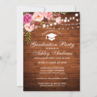 Rustic Wood Lights Pink Graduation Party Invite