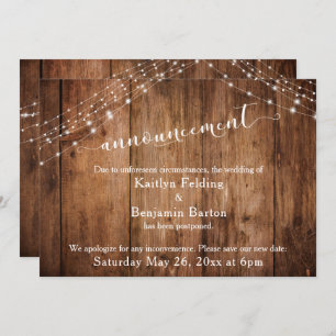 Rustic Wood Lights Postponed Wedding Announcement