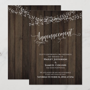 Rustic Wood, Lights Postponed Wedding Announcement